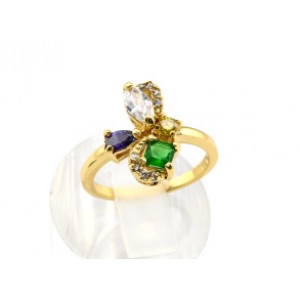 Кольцо спозолотой "Мотылек" из циркона мульти,  (иск.)