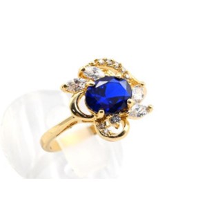 Кольцо циркон синий 4 стразы+циркон   (иск.)