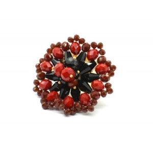 Кольцо из циркона цвет черный,красный (иск.)