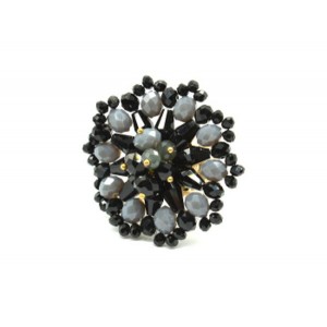 Кольцо из циркона цвет черный, серый (иск.)