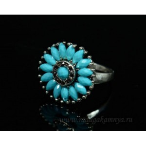 Кольцо "Ромашка"с цирконами цвет голубой (иск.)