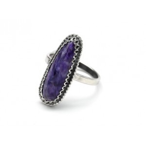 Кольцо с чароитом "Капля" 9*23мм