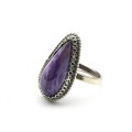 Кольцо с чароитом "Капля" 13*23мм