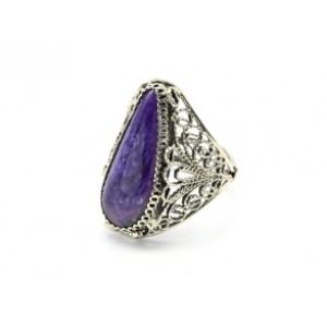 Кольцо чароит "Капля" 13*28мм