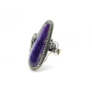 Кольцо с чароитом "Капля" 12*31мм