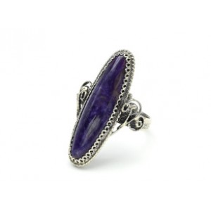 Кольцо чароит "Овал" 12*36мм