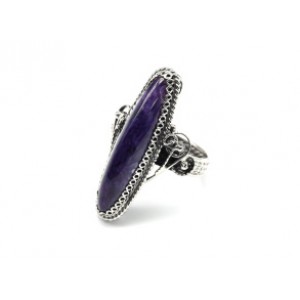 Кольцо чароит "Овал" 10*34мм