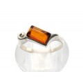Кольцо посеребренное с янтарём прямоугольник 6*10мм цвет коньячный