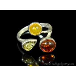 Кольцо с янтарём в посеребрении "геометрия" 20мм ассорти. (иск.)