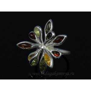 Кольцо с янтарём в посеребрении фантазия 27*33мм ассорти (иск.)