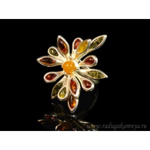 Кольцо с янтарём в посеребрении "фантазия" 30*32мм ассорти (иск.)