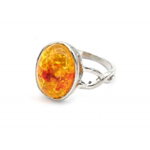 Кольцо с янтарем искусственным овал 14*17мм цвет медовый