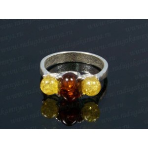 Кольцо с янтарём в посеребрении 2 шарика, овал мод 2 (иск.) Кольцо с янтарём в посеребрении 2 шарика, овал мод 2 (иск.)