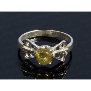 Кольцо с янтарём в посеребрении "бантик" лимонный (иск.)