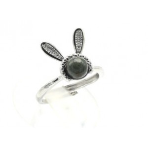 Кольцо "Зайка" с яшмой зеленой 5мм