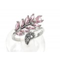 Кольцо веточка 18*15мм цвет розовый (иск.)
