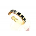 Кольцо Клевер с эмалью черной, золотистое (иск.)