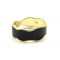 Кольцо модное с эмалью черной, золотистое (иск.)