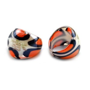 Перстень из муранского стекла модель6, цвет.белый,оранжевый (иск.)