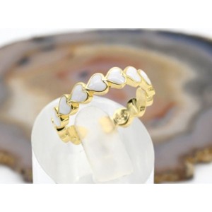 Кольцо Сердечки с эмалью белой, золотистое (иск.)