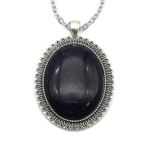 Кулон на цепочке овал 40*50мм с авантюрином синим, 70см (иск.)