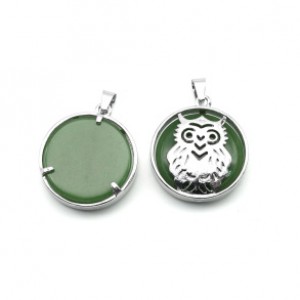 Подвеска Сова 27*27мм с авантюрином зеленым