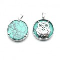 Подвеска Сова 27*27мм с бирюзой иранской имитация