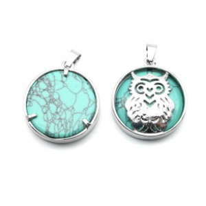 Подвеска Сова 27*27мм с бирюзой иранской имитация
