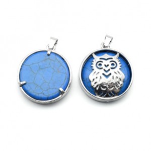 Подвеска Сова 27*27мм с бирюзой имитация