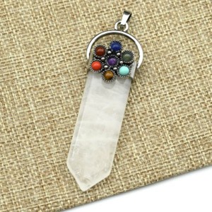 Подвеска 7 чакр на мече из горного хрусталя 22*67