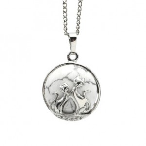 Подвеска Кошки влюбленные 22*22мм в металле с кахолонгом