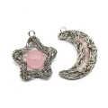 Комплект подвесок Полумесяц и Звезда из розового кварца