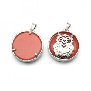Подвеска Сова 27*27мм с кварцем цв.клубничный