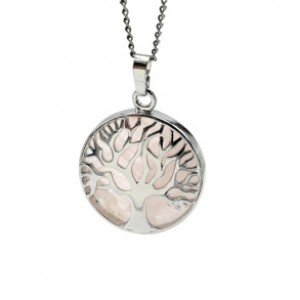 Подвеска Дерево двухсторонняя в металле с розовым кварцем 27*27мм