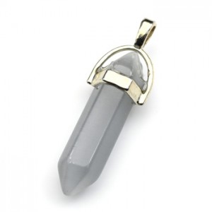 Кристалл - маятник из кошачьего глаза 13*10*41мм цв.серый (иск.)