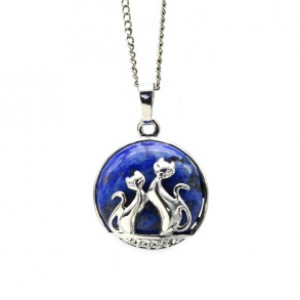 Подвеска Кошки влюбленные 22*22мм в металле с лазуритом