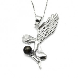 Подвеска Ангел с обсидианом 30*30мм.