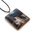 Кулон из селенита "Дельфины ночью" квадрат 35*35мм, на шнурке