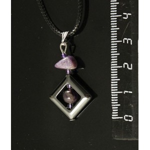 Кулон чароит (галтовка), аметист (шарик 6мм), гематит (ромб)