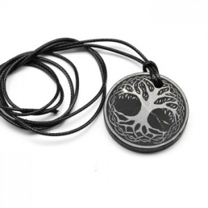 Кулон из шунгита круг "Дерево жизни" 30мм, полированный