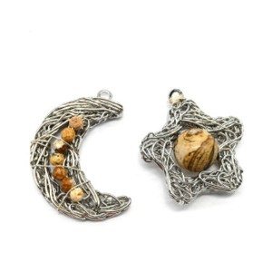 Комплект подвесок Полумесяц и Звезда из яшмы бежевой