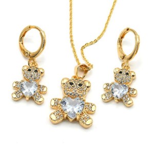 Серьги и Подвеска "Мишка с сердцем" (иск.)