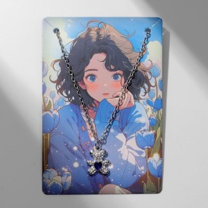 Кулон «Мишка» с сердечком, цвет бело-синий, цвет серебристый, 40 см