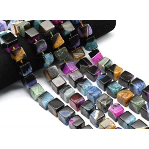 Бусины из агата тонированного кубик 15мм, цвет ассорти, 41см, 20 бусин