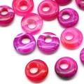 Бусина - бублик для швенз из агата тонированного цвет фуксия 18*5,5-6мм, 1шт