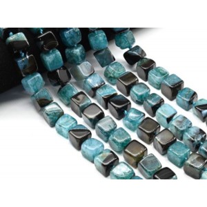 Бусины из агата тонированного кубик 13мм, цвет голубой, 39см, 25 бусин