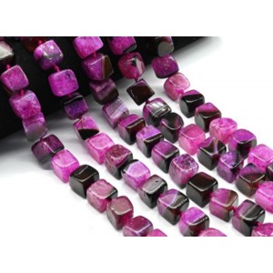 Бусины из агата тонированного кубик 13мм, цвет фуксия, 39см, 25 бусин