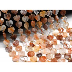 Бусины из горного хрусталя "Кровавый" сердечки гр.12*12мм, 36см, 28 бусин