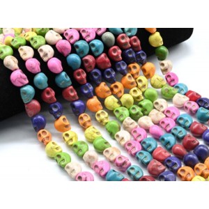 Бусины из кахолонга (имитация) череп 10*13мм, цвет ассорти, 40см, 30 бусин