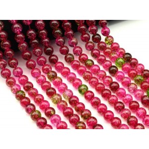 Бусины из кварца тонированного шарик 10мм цвет розово-зеленый, 38см, 39 бусин (иск.)